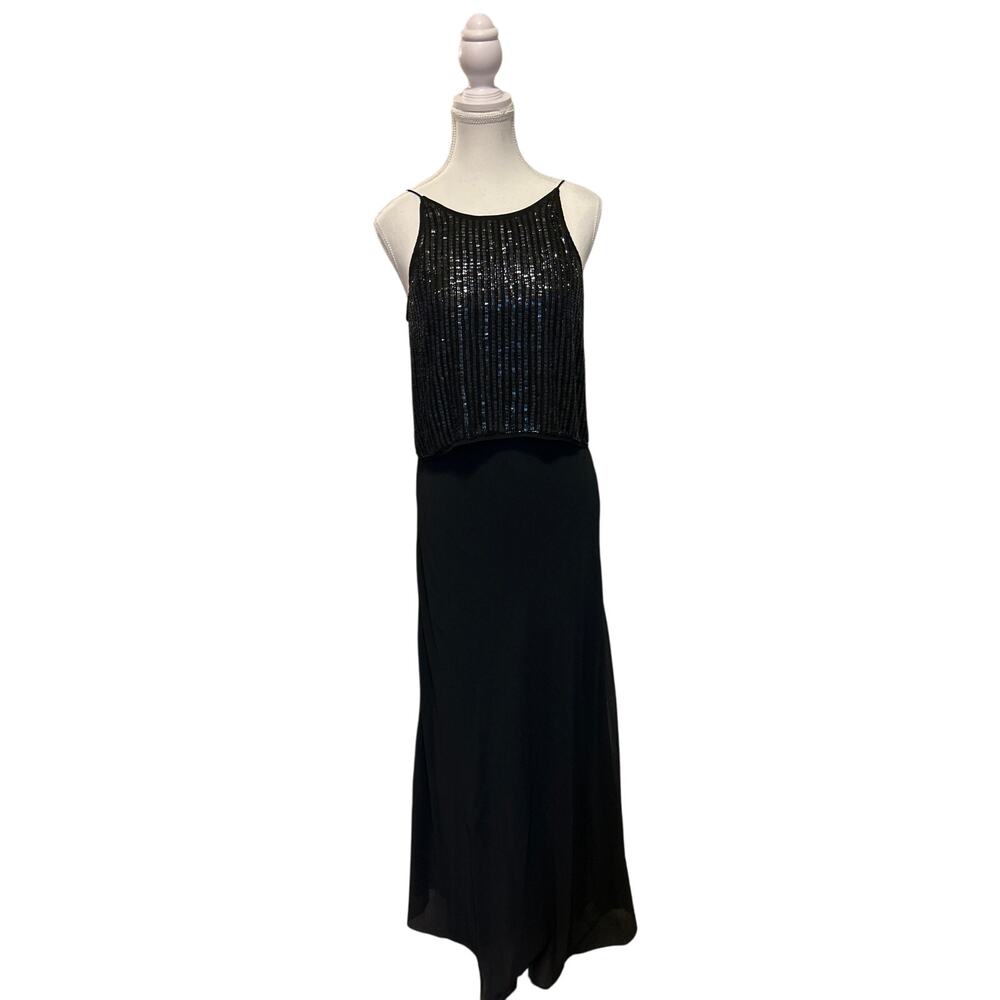 Aidan Mattox | Black Sleevless Chiffon and Sequins Long Dress | 6